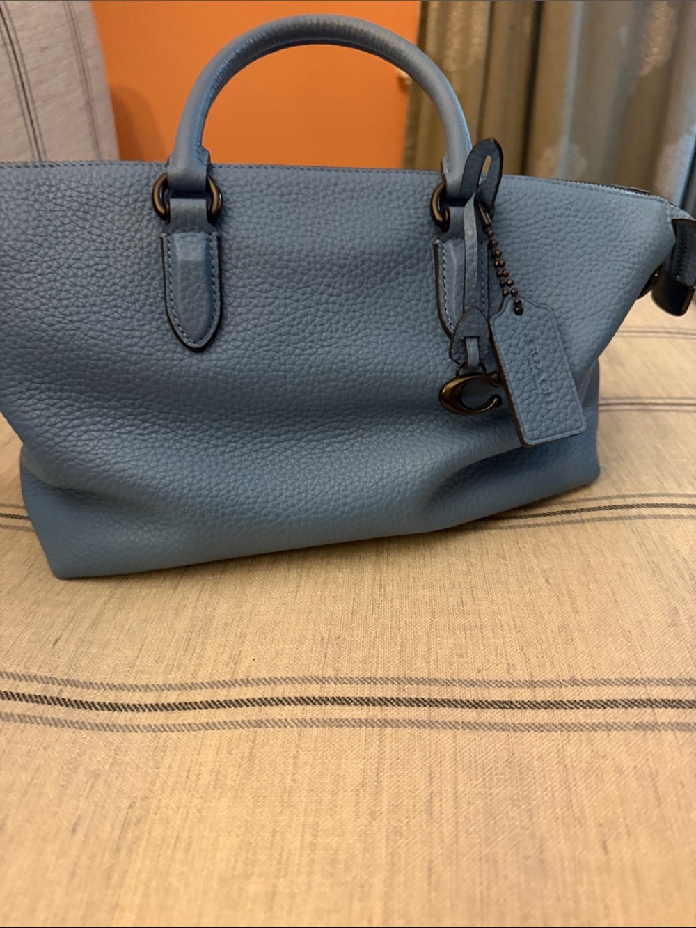 Coach Pebbled Leather Satchel in Dusty Blue